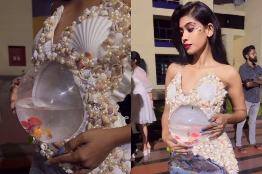 Videó: élő halakkal díszített ruhában vonult végig a kifutón egy modell