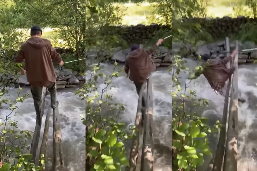 Videó: a zubogó patakba zuhant az akrobatikus horgász